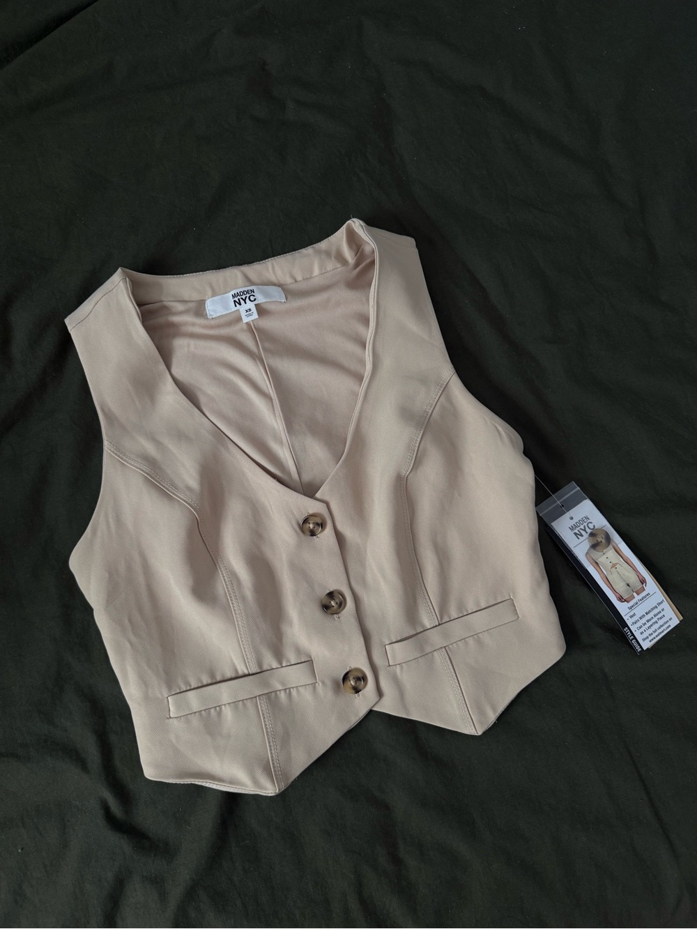 Madden NYC Cropped Beige Button Front Vest
